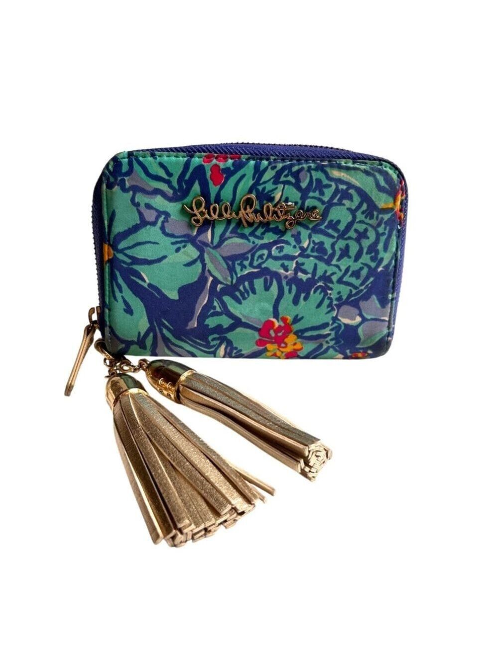 Lilly Pulitzer Zip Around Cotton Floral Wallet w/ 2 Large Metallic Tassels